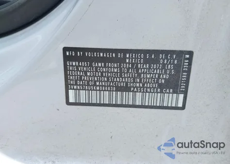 2019 Volkswagen Jetta 1.4T S из США, поврежденный, VIN 3VWN57BU5KM086838